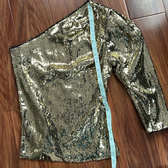 Space Simona Corsellini One-Shoulder Sequined Gold Top Size 40 or Small US - Picture 8 of 10